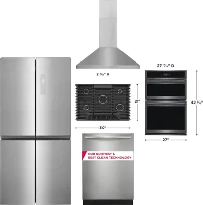 5 Piece Package Includes Refrigerator, Cooktop, Wall Oven, Hood And Dishwasher