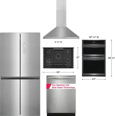 5 Piece Package Includes Refrigerator, Cooktop, Wall Oven, Hood And Dishwasher