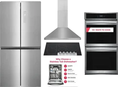 5 Piece Package Includes Refrigerator, Cooktop, Wall Oven, Hood And Dishwasher
