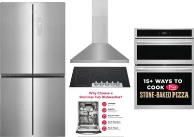 5 Piece Package Includes Refrigerator, Cooktop, Wall Oven, Hood And Dishwasher