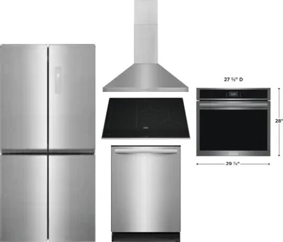 5 Piece Package Includes Refrigerator, Cooktop, Wall Oven, Hood And Dishwasher