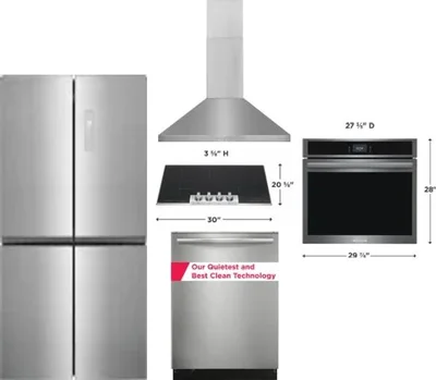 5 Piece Package Includes Refrigerator, Cooktop, Wall Oven, Hood And Dishwasher
