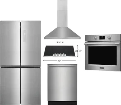 5 Piece Package Includes Refrigerator, Cooktop, Wall Oven, Hood And Dishwasher