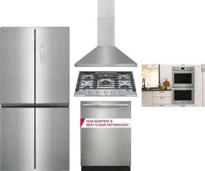 5 Piece Package Includes Refrigerator, Cooktop, Wall Oven, Hood And Dishwasher