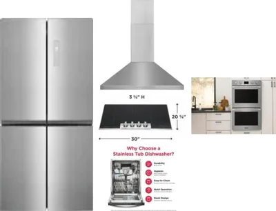 5 Piece Package Includes Refrigerator, Cooktop, Wall Oven, Hood And Dishwasher