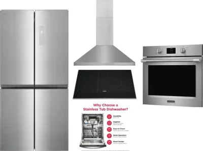 5 Piece Package Includes Refrigerator, Cooktop, Wall Oven, Hood And Dishwasher