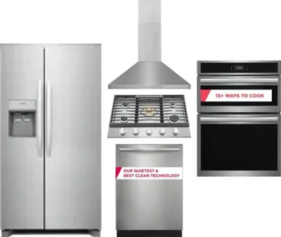 5 Piece Package Includes Refrigerator, Cooktop, Wall Oven, Hood And Dishwasher