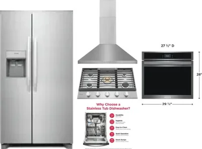 5 Piece Package Includes Refrigerator, Cooktop, Wall Oven, Hood And Dishwasher