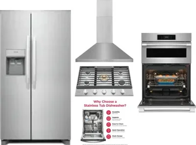 5 Piece Package Includes Refrigerator, Cooktop, Wall Oven, Hood And Dishwasher