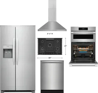 5 Piece Package Includes Refrigerator, Cooktop, Wall Oven, Hood And Dishwasher