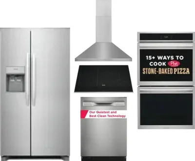 5 Piece Package Includes Refrigerator, Cooktop, Wall Oven, Hood And Dishwasher