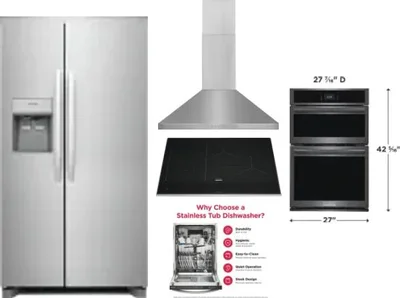 5 Piece Package Includes Refrigerator, Cooktop, Wall Oven, Hood And Dishwasher