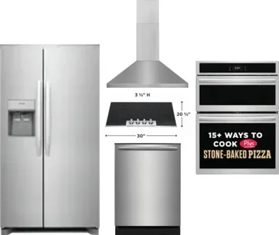 5 Piece Package Includes Refrigerator, Cooktop, Wall Oven, Hood And Dishwasher