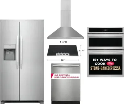 5 Piece Package Includes Refrigerator, Cooktop, Wall Oven, Hood And Dishwasher