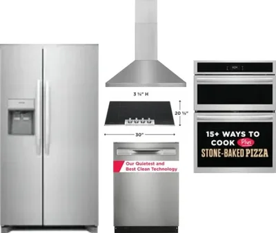 5 Piece Package Includes Refrigerator, Cooktop, Wall Oven, Hood And Dishwasher