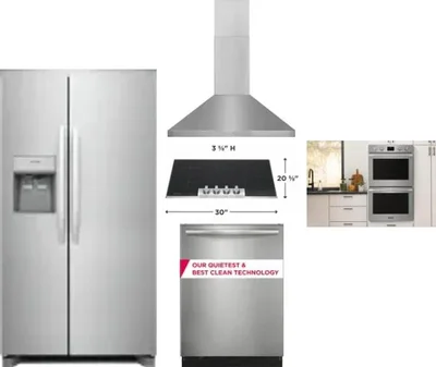 5 Piece Package Includes Refrigerator, Cooktop, Wall Oven, Hood And Dishwasher