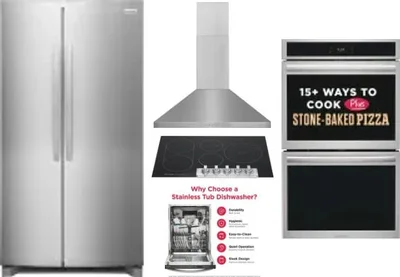 5 Piece Package Includes Refrigerator, Cooktop, Wall Oven, Hood And Dishwasher