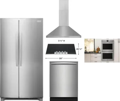 5 Piece Package Includes Refrigerator, Cooktop, Wall Oven, Hood And Dishwasher