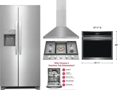 5 Piece Package Includes Refrigerator, Cooktop, Wall Oven, Hood And Dishwasher