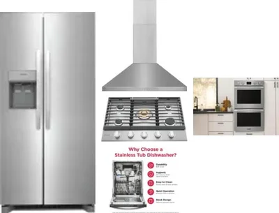 5 Piece Package Includes Refrigerator, Cooktop, Wall Oven, Hood And Dishwasher