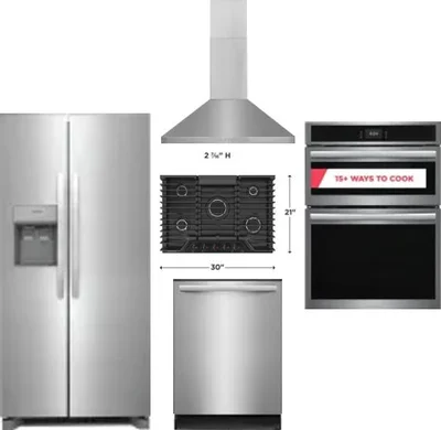 5 Piece Package Includes Refrigerator, Cooktop, Wall Oven, Hood And Dishwasher