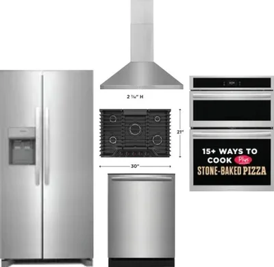 5 Piece Package Includes Refrigerator, Cooktop, Wall Oven, Hood And Dishwasher
