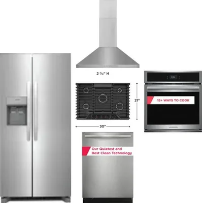 5 Piece Package Includes Refrigerator, Cooktop, Wall Oven, Hood And Dishwasher