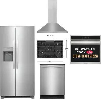 5 Piece Package Includes Refrigerator, Cooktop, Wall Oven, Hood And Dishwasher