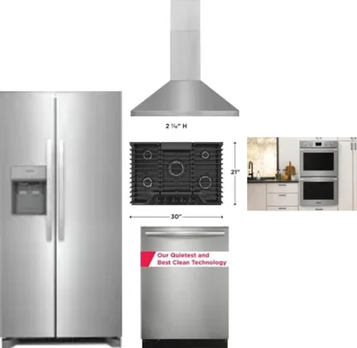 5 Piece Package Includes Refrigerator, Cooktop, Wall Oven, Hood And Dishwasher