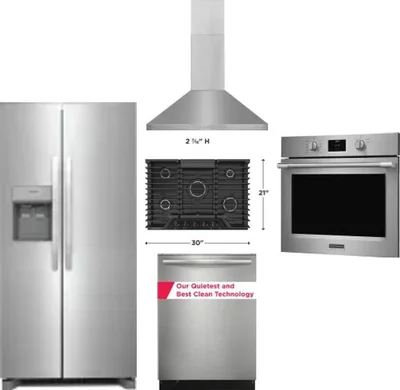 5 Piece Package Includes Refrigerator, Cooktop, Wall Oven, Hood And Dishwasher