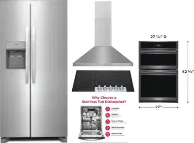 5 Piece Package Includes Refrigerator, Cooktop, Wall Oven, Hood And Dishwasher