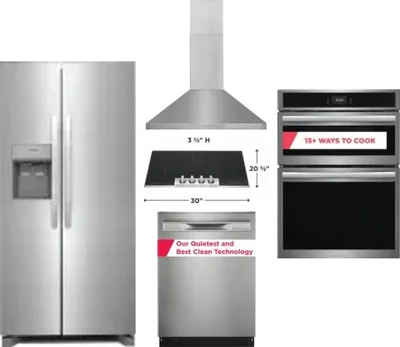 5 Piece Package Includes Refrigerator, Cooktop, Wall Oven, Hood And Dishwasher
