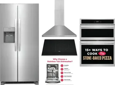 5 Piece Package Includes Refrigerator, Cooktop, Wall Oven, Hood And Dishwasher