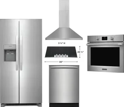 5 Piece Package Includes Refrigerator, Cooktop, Wall Oven, Hood And Dishwasher