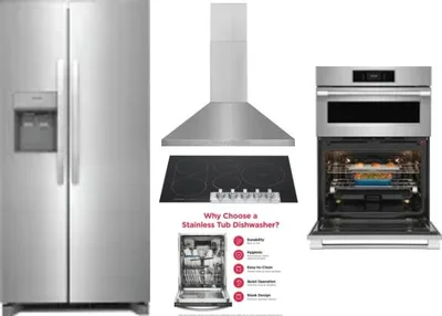 5 Piece Package Includes Refrigerator, Cooktop, Wall Oven, Hood And Dishwasher