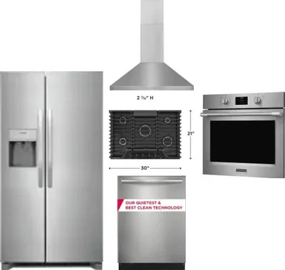 5 Piece Package Includes Refrigerator, Cooktop, Wall Oven, Hood And Dishwasher