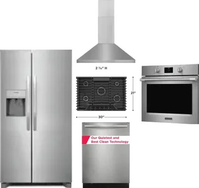 5 Piece Package Includes Refrigerator, Cooktop, Wall Oven, Hood And Dishwasher