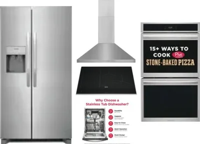 5 Piece Package Includes Refrigerator, Cooktop, Wall Oven, Hood And Dishwasher