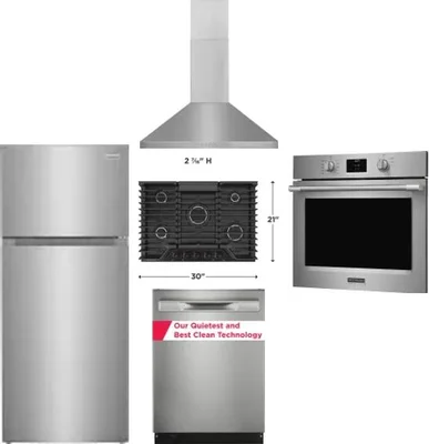 5 Piece Package Includes Refrigerator, Cooktop, Wall Oven, Hood And Dishwasher