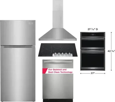 5 Piece Package Includes Refrigerator, Cooktop, Wall Oven, Hood And Dishwasher