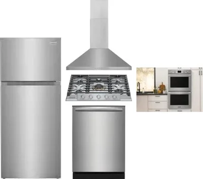 5 Piece Package Includes Refrigerator, Cooktop, Wall Oven, Hood And Dishwasher