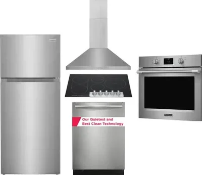 5 Piece Package Includes Refrigerator, Cooktop, Wall Oven, Hood And Dishwasher