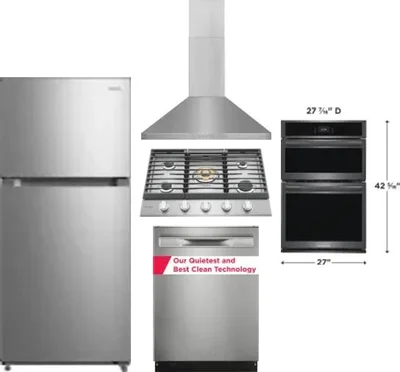 5 Piece Package Includes Refrigerator, Cooktop, Wall Oven, Hood And Dishwasher