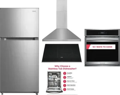 5 Piece Package Includes Refrigerator, Cooktop, Wall Oven, Hood And Dishwasher