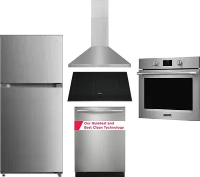 5 Piece Package Includes Refrigerator, Cooktop, Wall Oven, Hood And Dishwasher