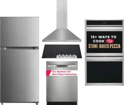 5 Piece Package Includes Refrigerator, Cooktop, Wall Oven, Hood And Dishwasher