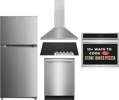 5 Piece Package Includes Refrigerator, Cooktop, Wall Oven, Hood And Dishwasher
