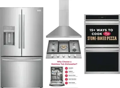 5 Piece Package Includes Refrigerator, Cooktop, Wall Oven, Hood And Dishwasher