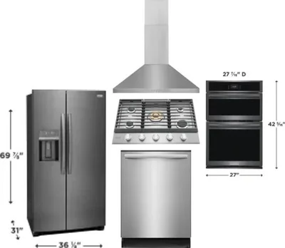 5 Piece Package Includes Refrigerator, Cooktop, Wall Oven, Hood And Dishwasher