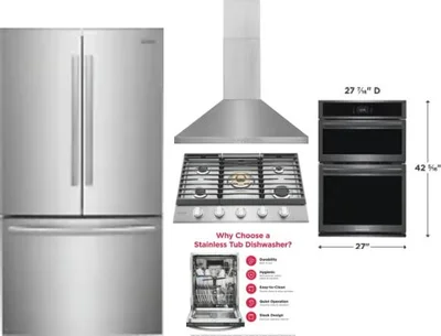 5 Piece Package Includes Refrigerator, Cooktop, Wall Oven, Hood And Dishwasher
